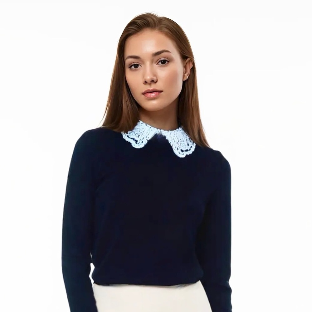 CABLE $ GAUGE Sweater with Lace Collar
